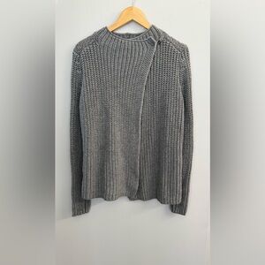 Lou & Grey Cotton Wool Blend Knit Wrap Gray Sweater Sz M Cozycore Minimalist